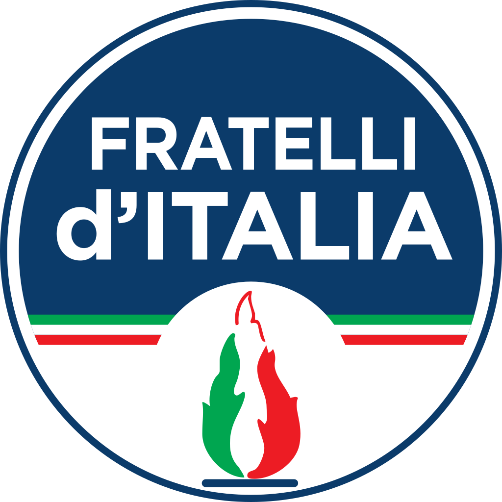 Het logo van Fratelli D'Italia met de driekleurige vlam